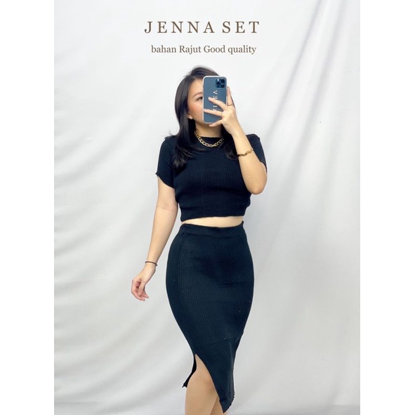 MDLV ~ JENNA SET BLACK RAJUT SETELAN CROP ROK SLIDE SAMPING SETELAN RAJUT BEST SELLER FASHION WANITA