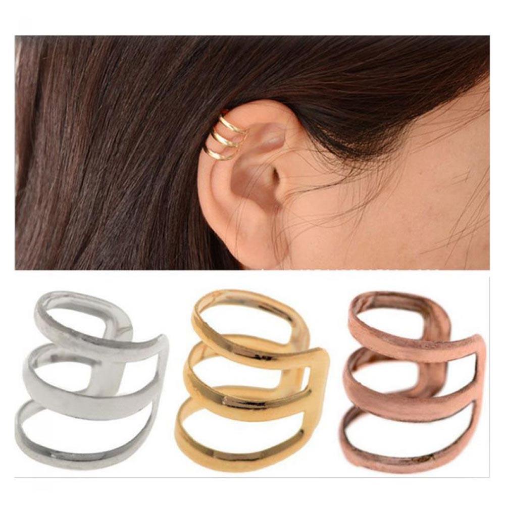 Top 1/2Pcs Anting Wanita Lilit Punk Tanpa Tindik-Clip on