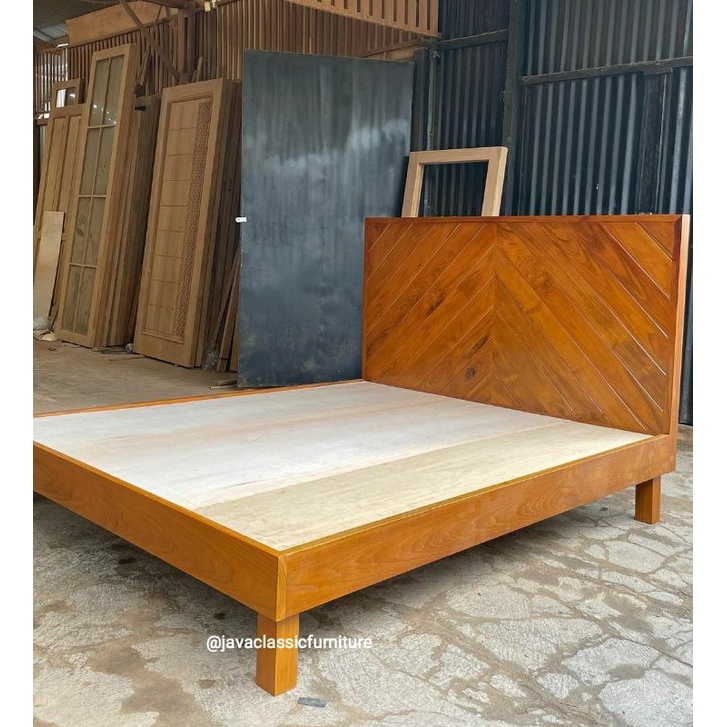 TEMPAT TIDUR MINIMALIS VINTAGE DIPAN KAYU JATI DIVAN ANAK RANJANG TANPA LACI MURAH NATURAL UKURAN 120 160 180-1