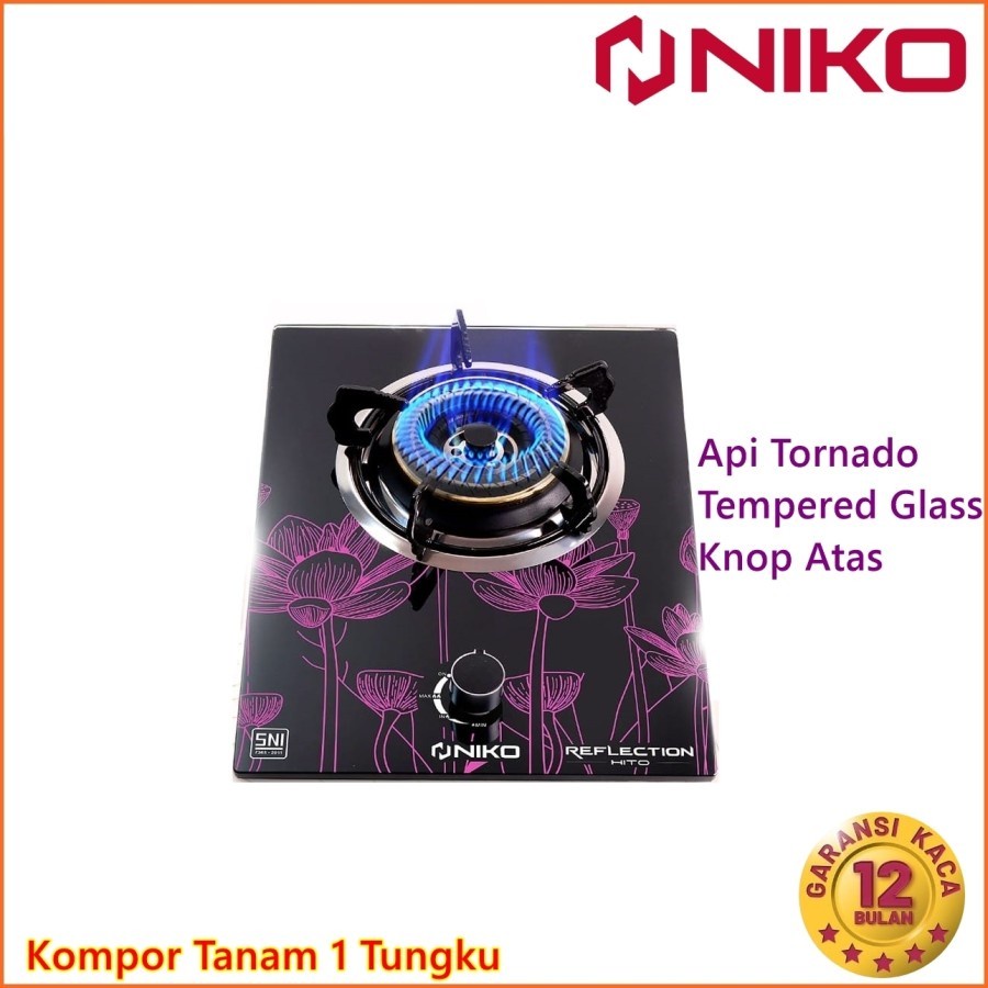 Kompor Gas 1 tungku Niko hito Reflection kaca 2in1 design modern mewah mantap