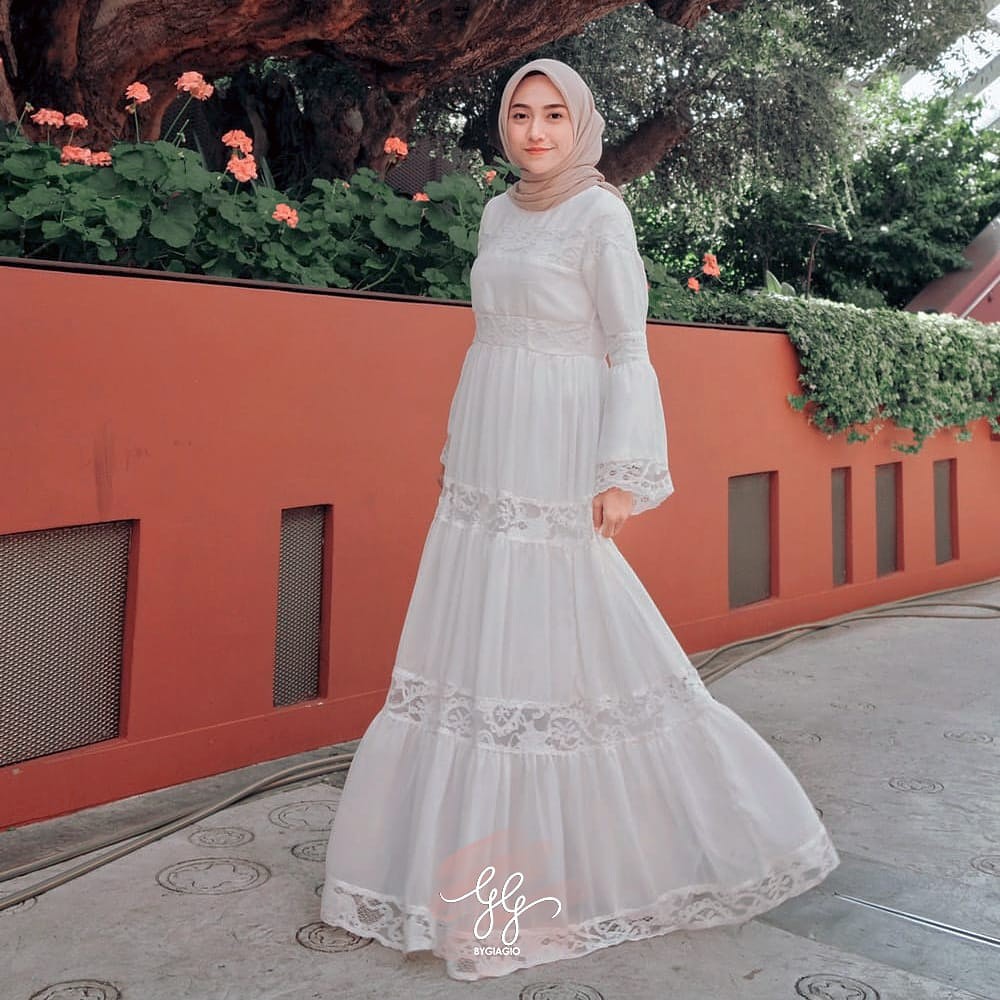 HUMAIRA DRESS BYGIAGIO gaun kondangan dress akad simple gaun wedding pernikahan baju muslim putih dress lamaran elegan pakaian wanita pesta elegan fashion korea dres lebaran cantik anggun mewah nyaman gaun vintage fashion dress bahan baby doll lace furing