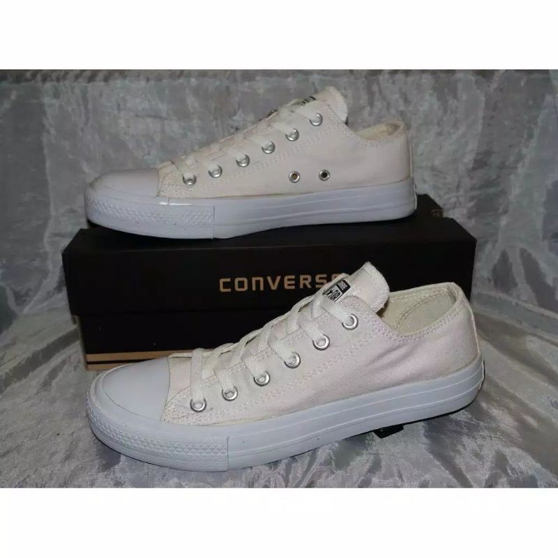 Sepatu Casual Harian Sekolah Kuliah Converse Allstar CT Mono Full White Putih Low Pria Wanita Couple