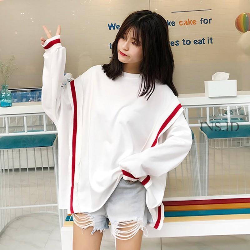 Sweater Kaos Musim Gugur Lengan Panjang  Model Longgar Gaya 