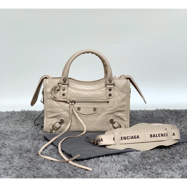 Balenciaga classic mini city shw ( with logo strap )beige shw