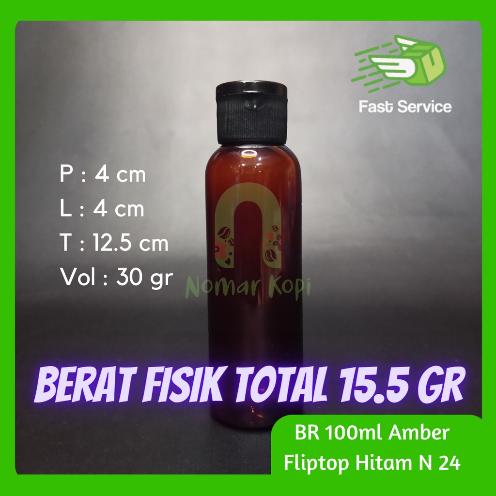 Botol 100ml Amber Fliptop N 24 Sabun Shampo Sanitizer Elegant Grosir