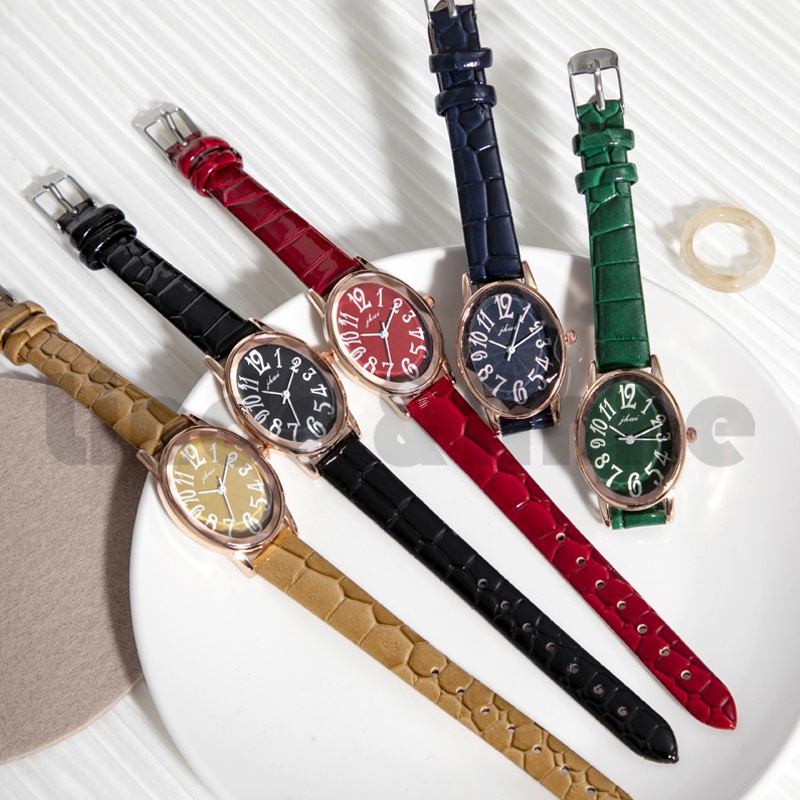 Jam Tangan Analog Wanita Dengan Strap Pu Leather Dial Angka Korean Fashion Import