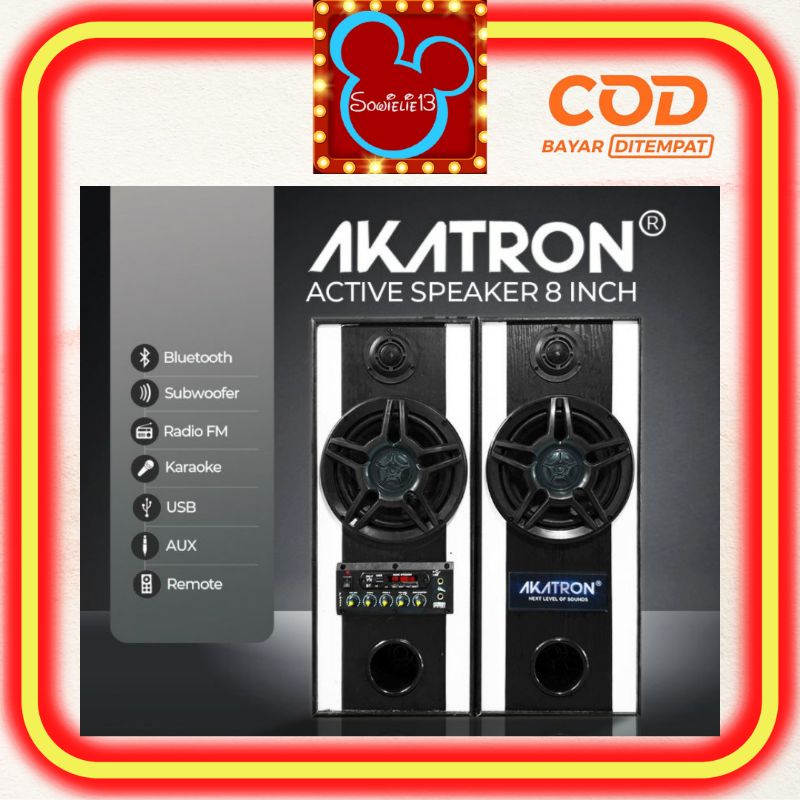 Akatron Speaker Aktif 8 INCH Bluetotooth+remote  Bisa Karaoke Music Super BASS Subwoofer AUX Speaker
