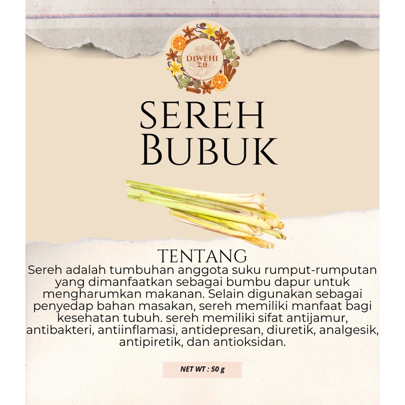 

MURAH! Sereh Bubuk (Lemongrass Powder) 50Gr Murni