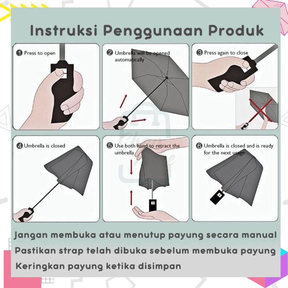 LEXJAKARTA  Payung Lipat Otomatis Anti Sinar UV Premium Folding Travel Umbrella Bagus Bahan Tebal / Payung Otomatis Buka Tutup Anti UV Matahari Panas Hujan Protection