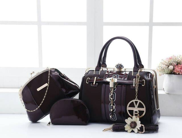 SALE Tas vb* Behel Angelina 8326 (3in1) wanita branded batam glossy fashion import