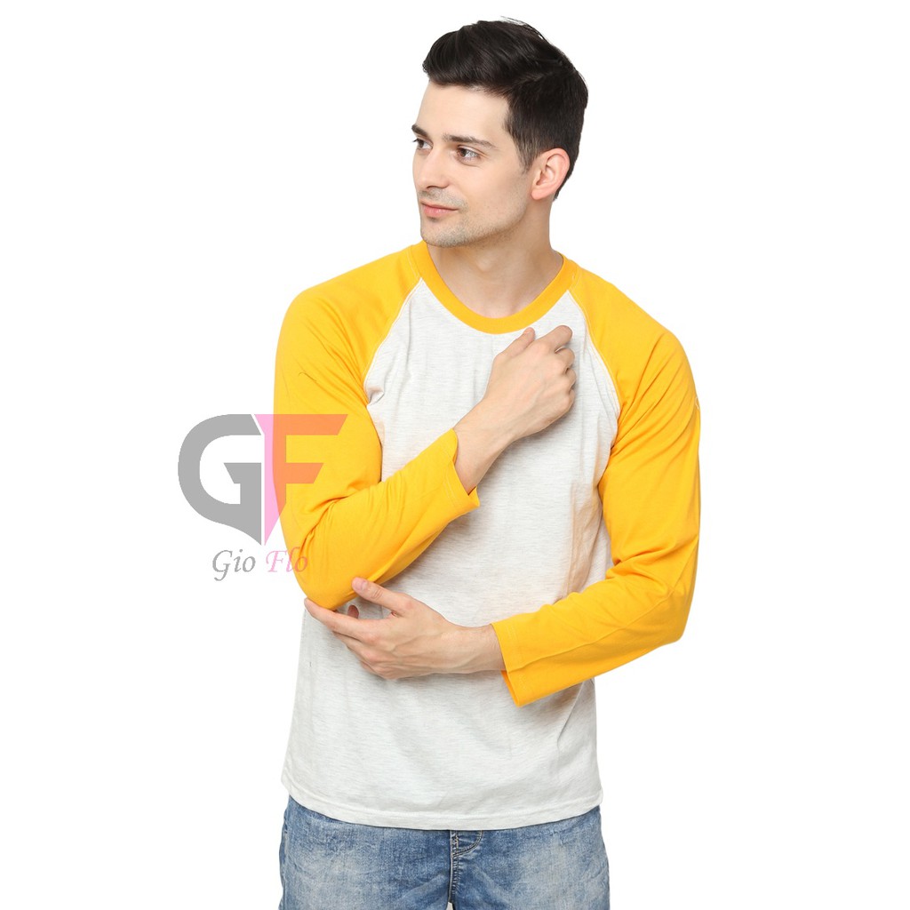 GIOFLO Baju Kombinasi 2 Warna T-Shirt O-Neck Panjang Putih Misty Kuning / PLS 93