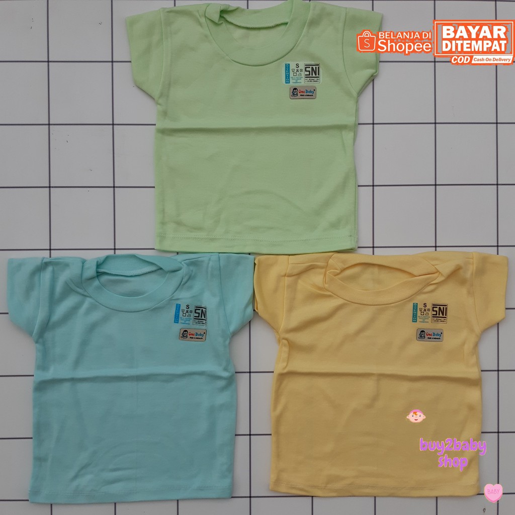 Kaos Oblong Bayi One Baby warna polos usia 3-24 Bulan Isi 3 PCS