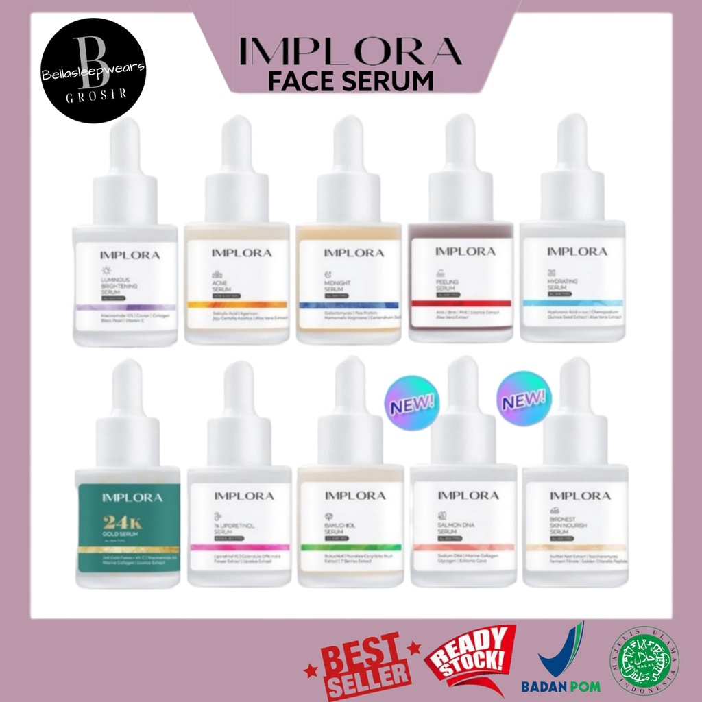 BELLA - [ IMPLORA ] FACE SERUM | SERUM WAJAH 20ML LUMINOUS / SALMON DNA / GOLD 24 / BIRDNESS