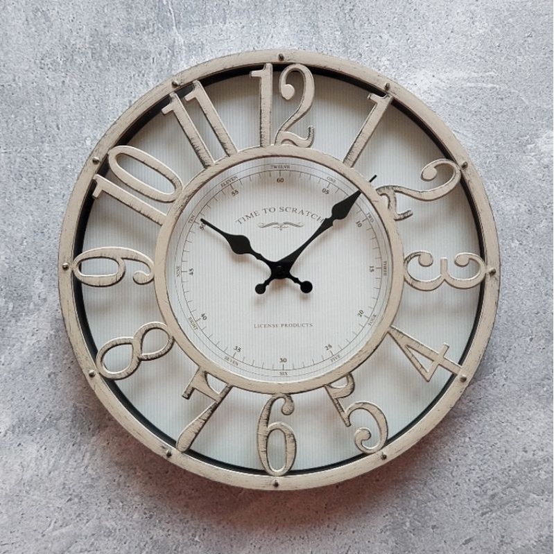 Jam Dinding Vintage Klasik Classic Retro Style Eropa Minimalis Unik Dekorasi Rumah Elegan-Cream
