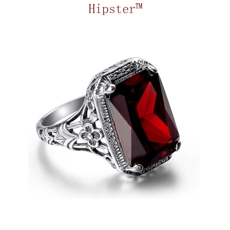 Hot Sale European and American New Vintage Inlaid Ruby Ring