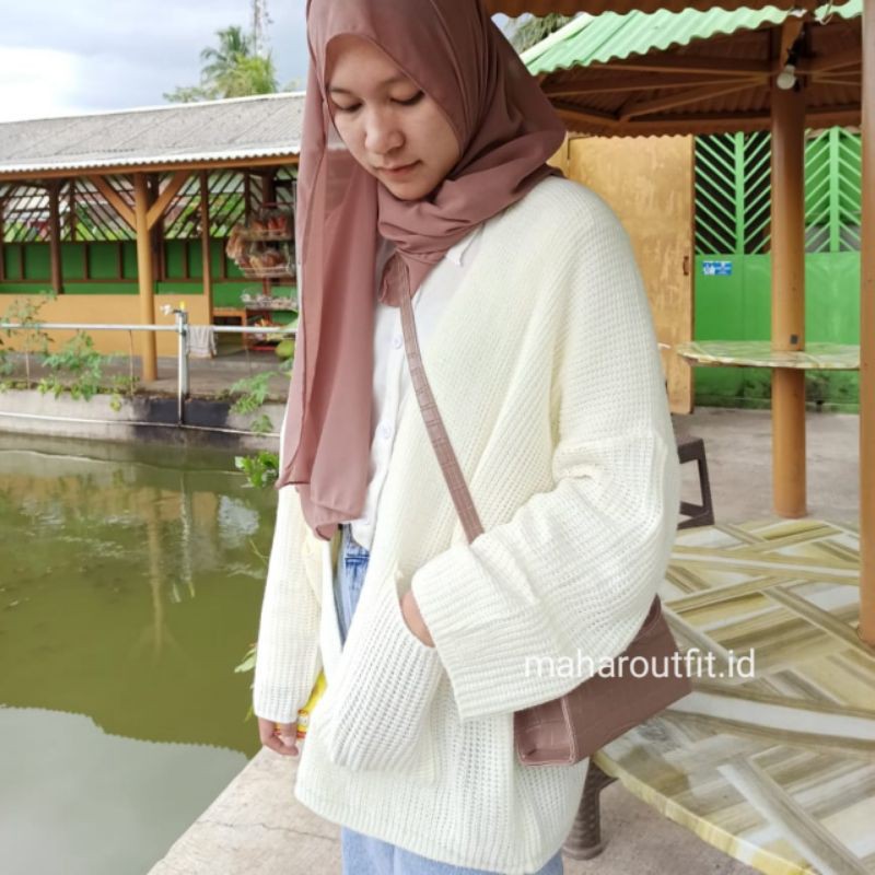 CARDIGAN RAJUT TEBAL OVERSIZE / BEST SELLER!!-Broken White