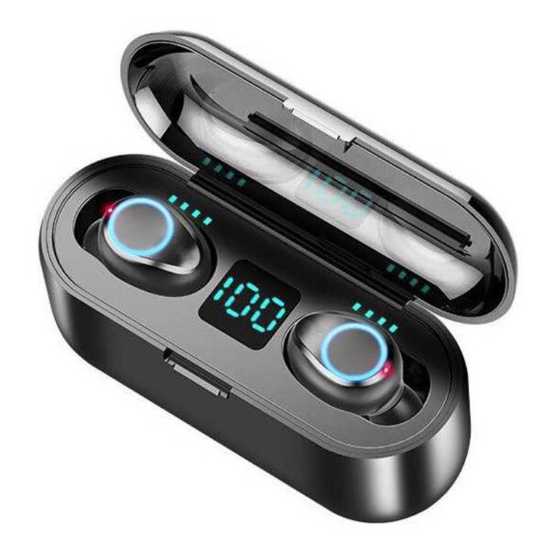 Earphone Headset Bluetooth 5.0 LED Powerbank Dock 2000mAh - F9-2Bluetooth ZEBRA TWS
