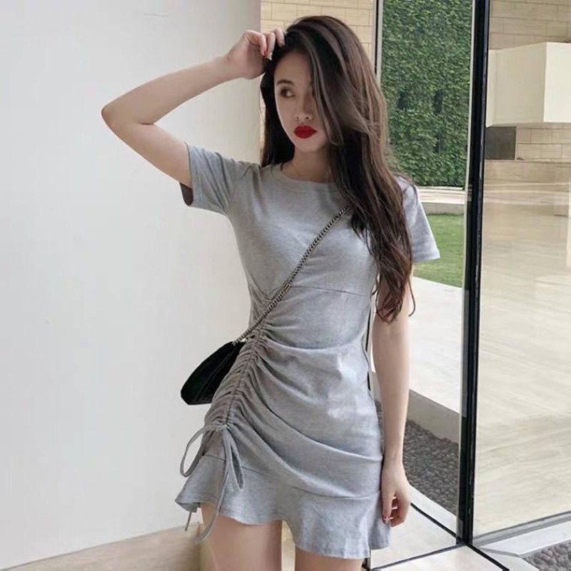 Nk.DS007 Dres kekinian gaya korea tali serut // Bodycon // Lengan pendek // dress import korea