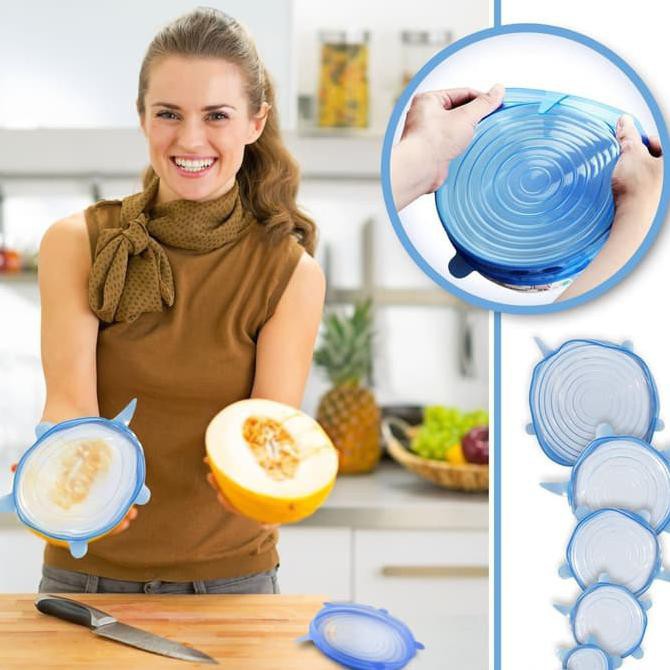 Fresh Food Silikon Tutup Cover Makanan Tetap Awet Anti Tumpah 6 in 1 Tutup Wadah