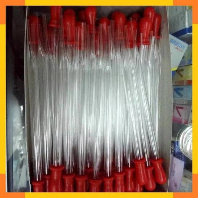 Pipet kaca panjang 20 cm pipet dot merah  1 box isi 100 / pipet hisap dot merah / pipet panjang