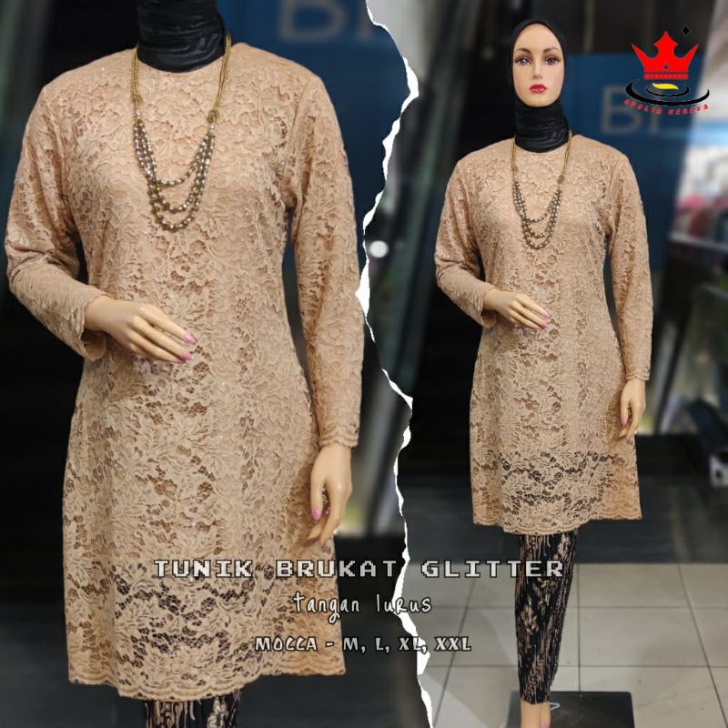 IndahKebaya | SETELAN KEBAYA TUNIK MODERN / DRESS KEBAYA MUSLIMAH / ROK PLISKET JUMBO / MOCCA DUSTY