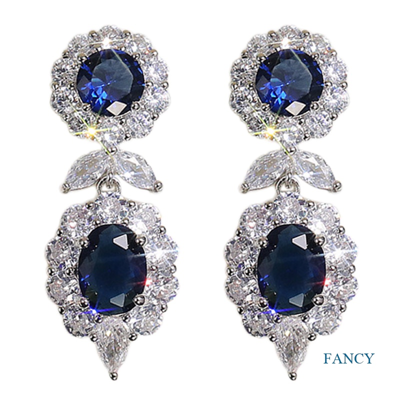 Anting Menjuntai Bahan Cubic Zirconia Warna Biru Untuk Wanita