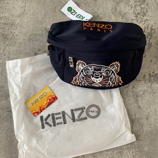 Waist Bag / Tas Pinggang Kenzo Orange White Tiger Bordir Navy Import