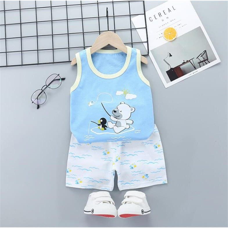 LIN9084 - Setelan pendek anak bayi karakter lucu bahan katun / Kaos anak bayi lucu