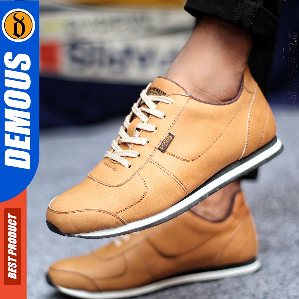 Sepatu Sneakers Pria Sepatu Casual Pria Kulit Asli Sepatu Kerja Kuliah Kondangan Sepatu Hitam Pria DEMOUS MORLEY