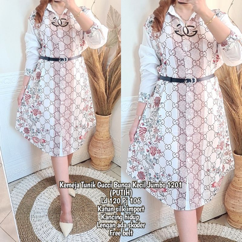 Kemeja Tunik Gucci Bunga Kecil Jumbo 1201 import