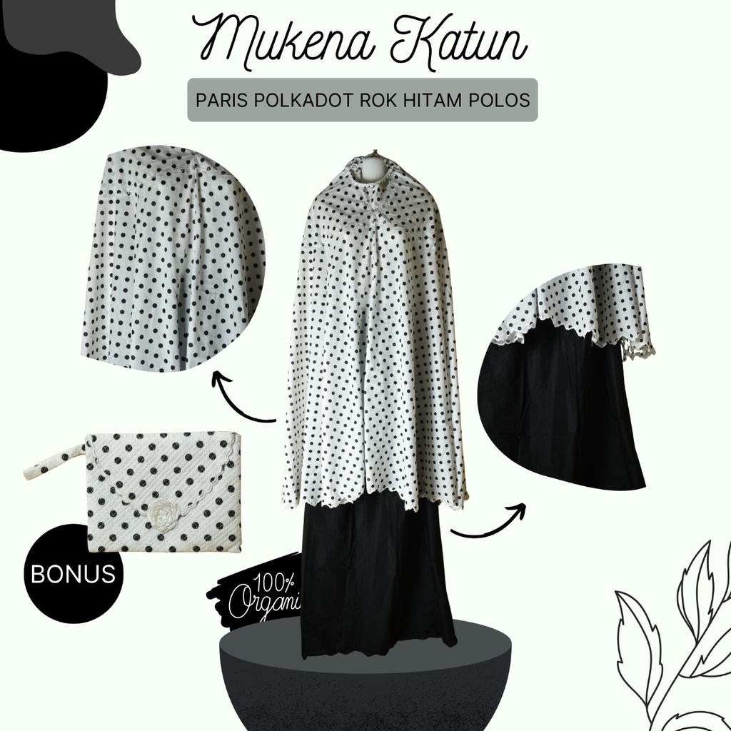 Mukena katun paris bordir polkadot hitam putih harga terjangkau kualitas bagus motif terbaru
