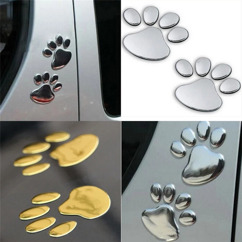 2pcs Keren Stiker Mobil Desain paw 3d Hewan Anjing Kucing Beruang Kaki Cetak Jejak Kaki Stiker Mobil Perak Emas Aksesoris Mobil