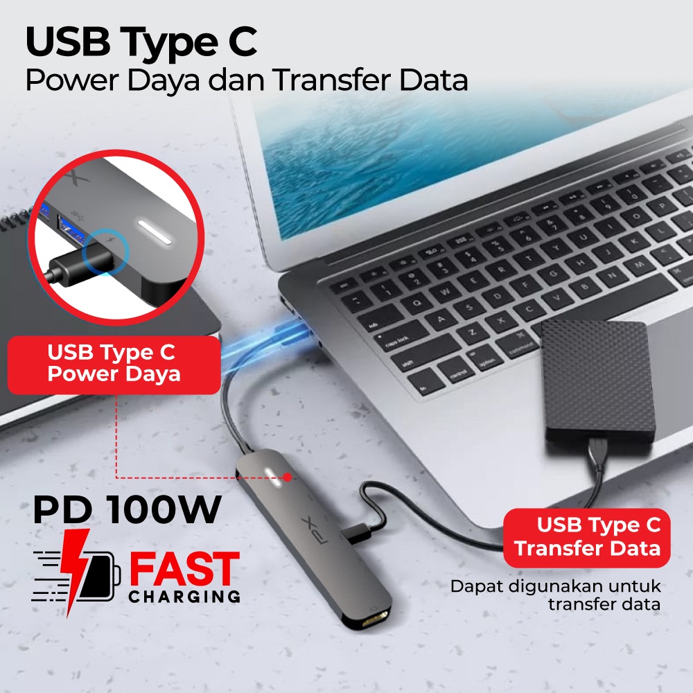 Hub Converter Type C 3.1 Laptop Macbook to HDMI Type C 7 in 1 PX UCH70