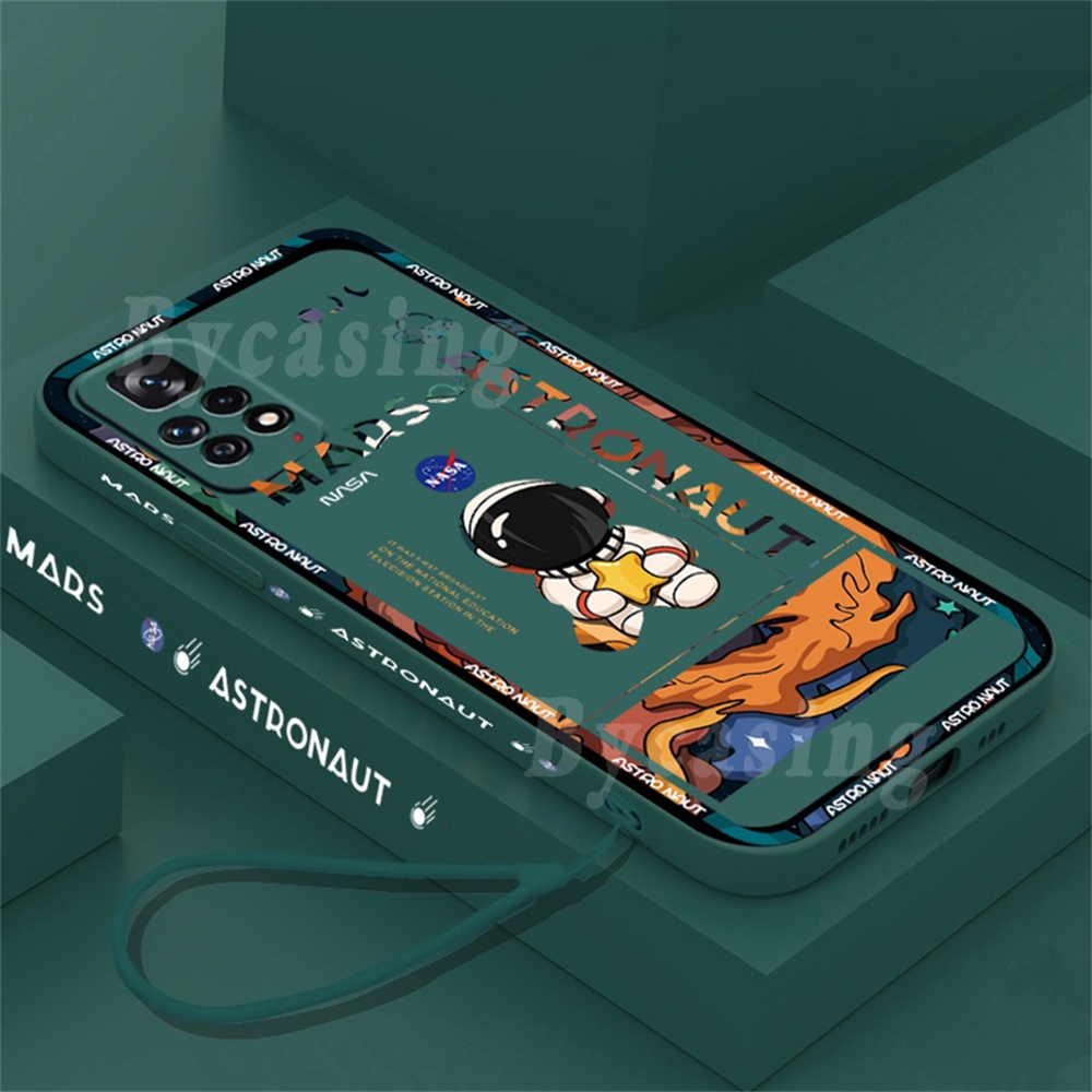 Casing Redmi Note 12 4G Note 11 Pro Note 11S Poco M3 X3 Pro X3 NFC Redmi 10 9T Note 10S Note 9S Note 8 Trendy Mars Astronot Motif Samping Casing Ponsel Bahan Karet Lembut Cover Dengan Tali BY