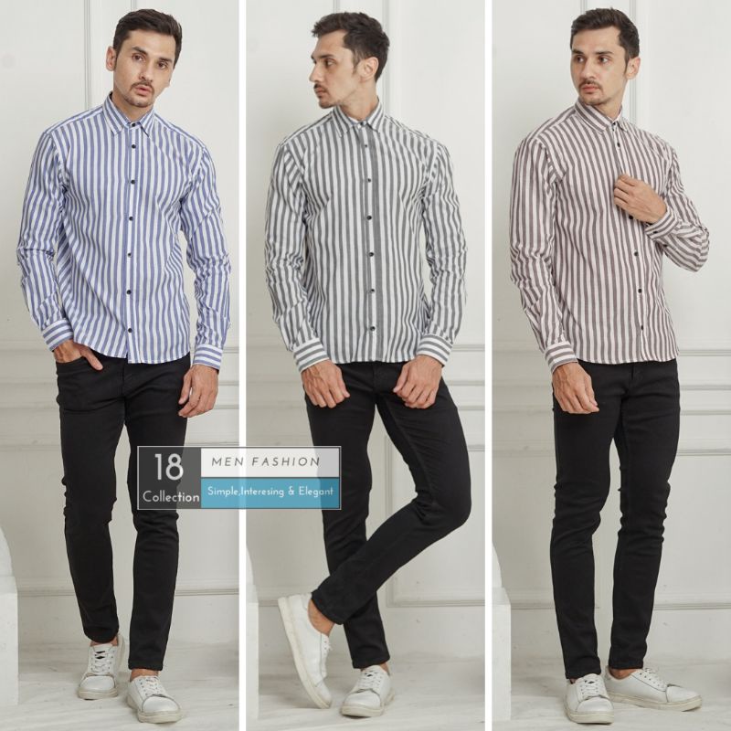 [BEST SELLER] Kemeja Slimfit Lengan Panjang Motif Salur