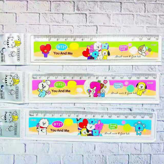 PENGGARIS BTS BT21 15 CM KPOP LUCU / PENGGARIS BELAJAR / MISTAR BT21 / ALAT SEKOLAH PENGGARIS UKURAN