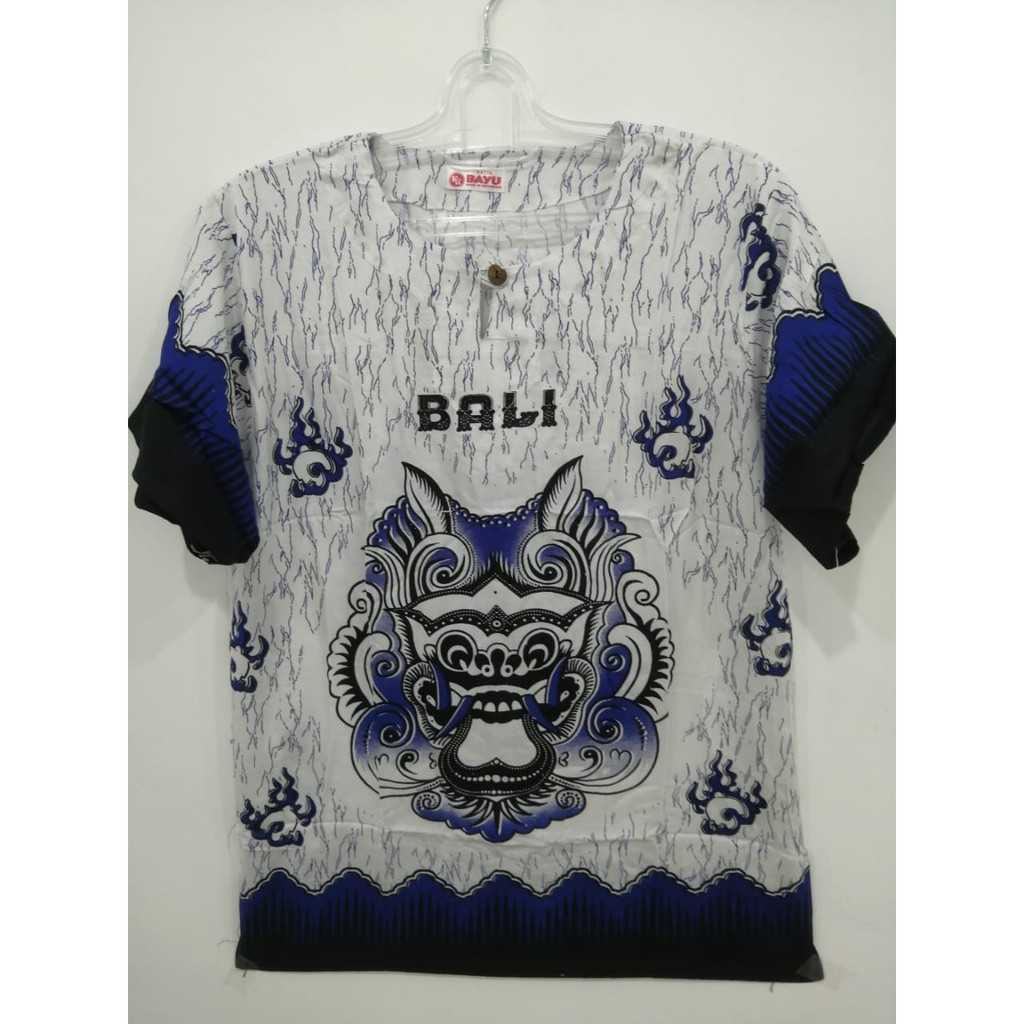 Baju Bali Unisex Motif Barong Dasar Putih Corak Warna