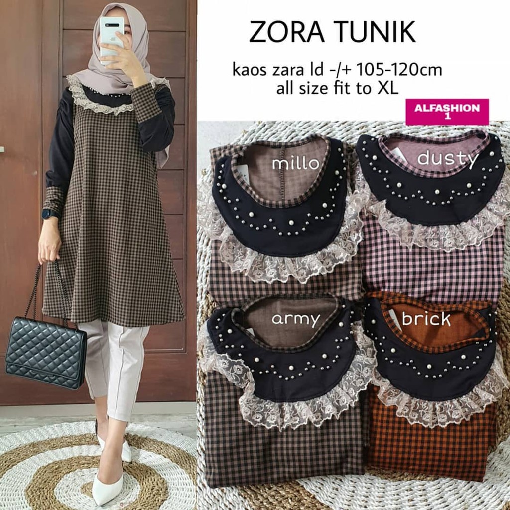 BHL - Tunik Renda Kotak-Kotak Terbaru Zora by ALfashion Solo CCC