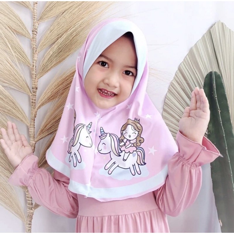 HIJAB INSTANT ANAK UNICORN PRINCESS  , BERGO ANAK , HIJAB PRINTING , HIJAB LUCU