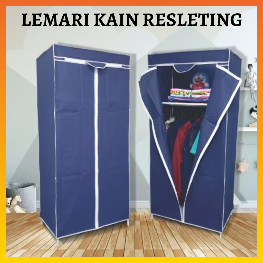 Lemari Pakaian kain 2 Sisi Lemari Baju Portable Lemari kain Resleting  WHFURNITURE