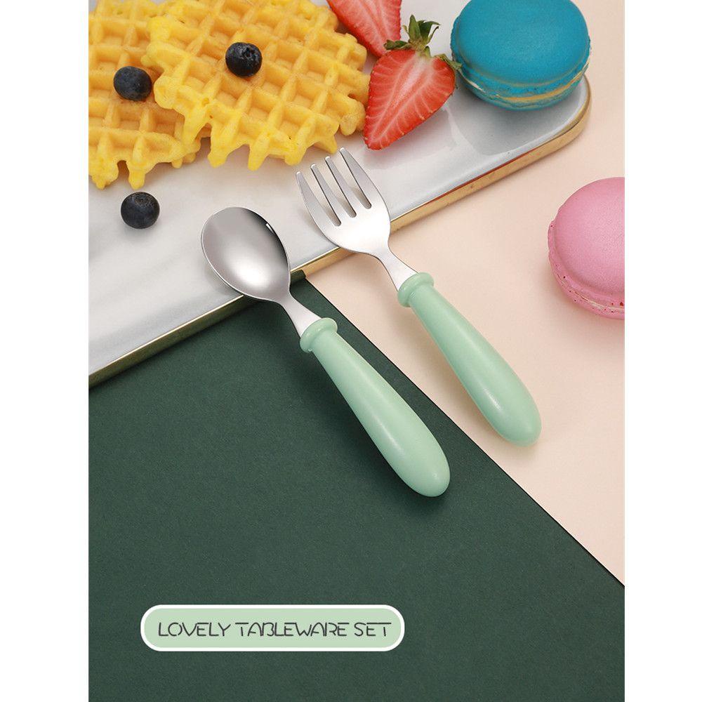 Solighter Set Alat Makan Portable Bayi Dapat Digunakan Kembali Stainless Steel Kartun Alat Makan Sendok Garpu Sendok Set