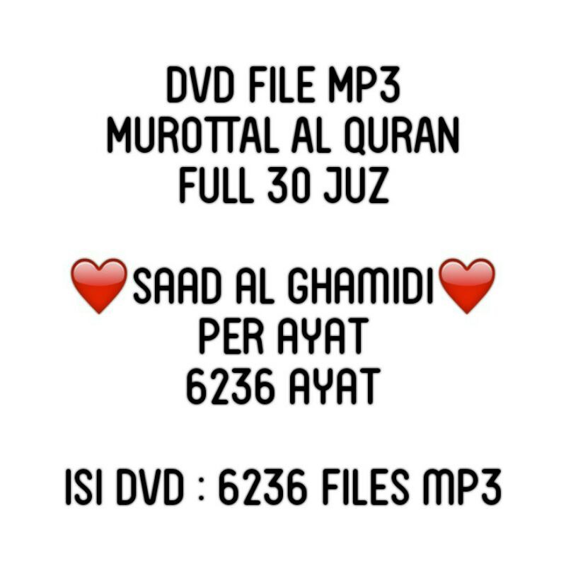 DVD MUROTTAL AL QURAN MP3 SAAD AL GHAMIDI PER AYAT 30 JUZ MUROTAL CD MURAH GHOMIDI