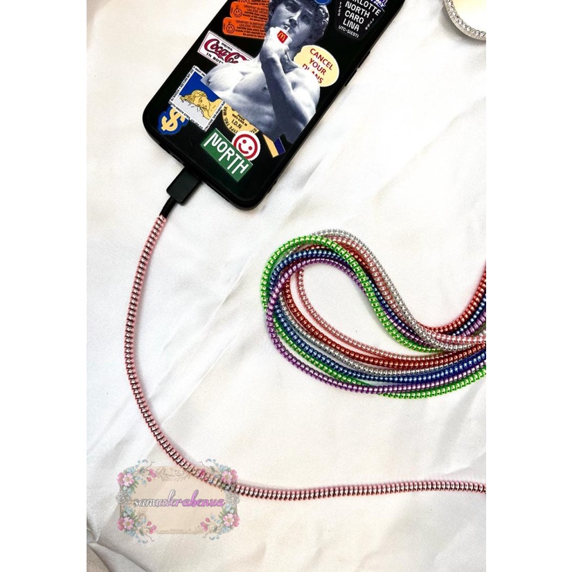RT94 Pelilit Kabel Spiral Warna Metalic Pelindung Cable Hp Charger Universal Cord Protector solid Color glossy SB3484