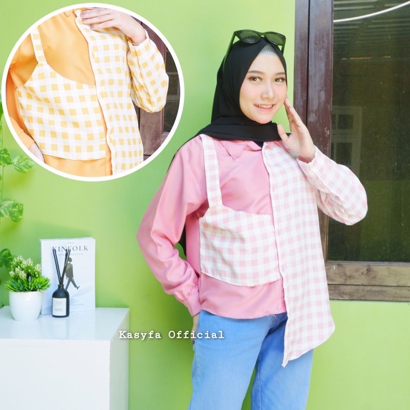 ZORA TOP BLOUSE // KEMEJA TWO TONE TARTAN KOTAK KOTAK