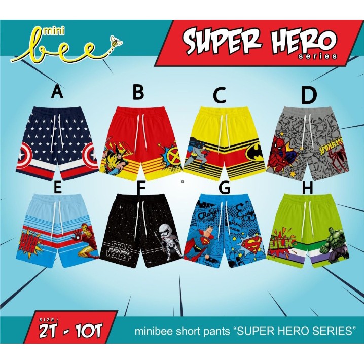 MINIBEE Super Hero Short Pants Celana Pendek u/ BOYS usia 2-10 Thn - Bhn Combed 24s