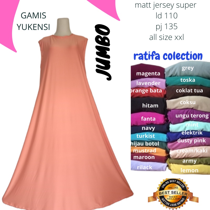 Gamis yukensi jumbo (kutung /tanpa lengan ) matt jersey
