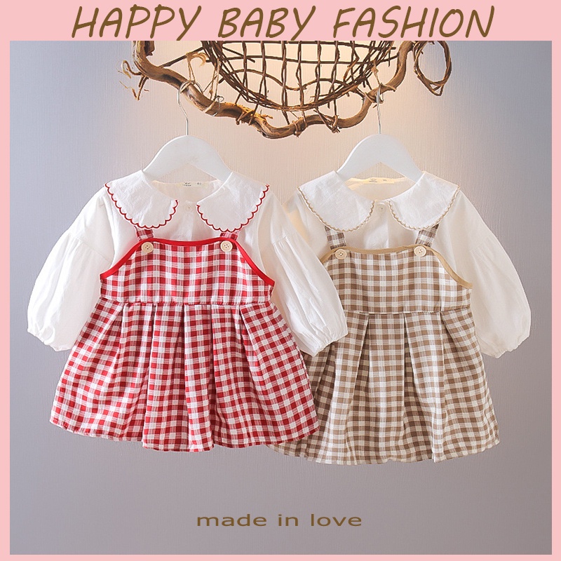 【Happy Baby】0-4Tahun QZ-50 Dress anak perempun Kotak merah  Style terusan