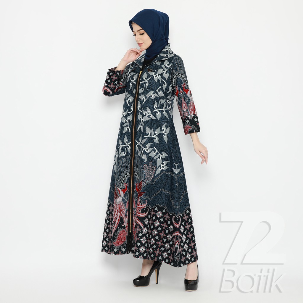 ALONSO GAMIS BATIK PREMIUM FULL TRIKOT LONG DRESS NAVY BIRU DONGKER KATUN PRIMISSIMA 725117 CAP 72