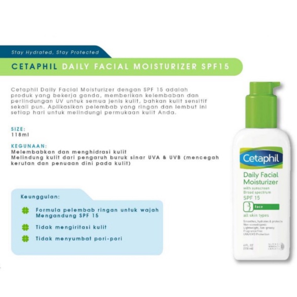 Cetaphil Daily Facial Moisturizer SPF 15/PA ++ 118ml Pelembab Wajah untuk Perawatan Kulit Setiap Hari