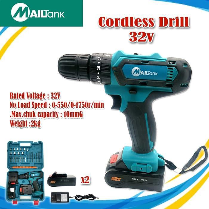 NEW!!! MAILTANK SH190 Mesin Bor Cordless Charger Koper 2 Baterai 32V FULL SET